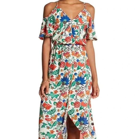 NEW Fraiche By J Cold Shoulder Floral Maxi Dress - Picture 1 of 3